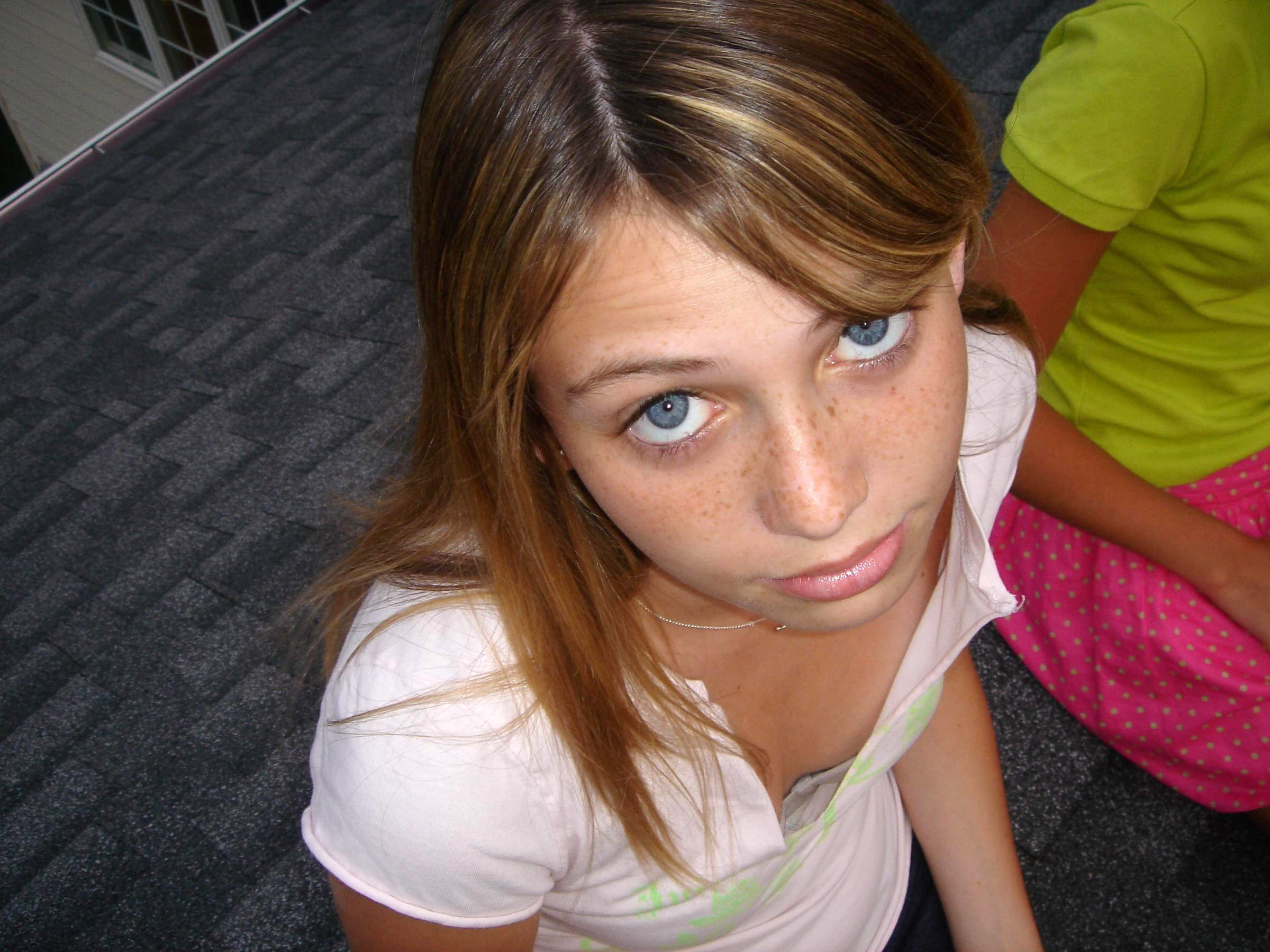 Absolutely Too Cute Jailbate Teen Girl Big Blue Eyes Cute Freckles and Downblouse